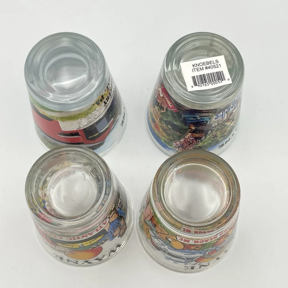 Vintage Wayne Souvenir‎ Shot Glasses Set of 4 Amish PA Atlantic City NJ Knoebels